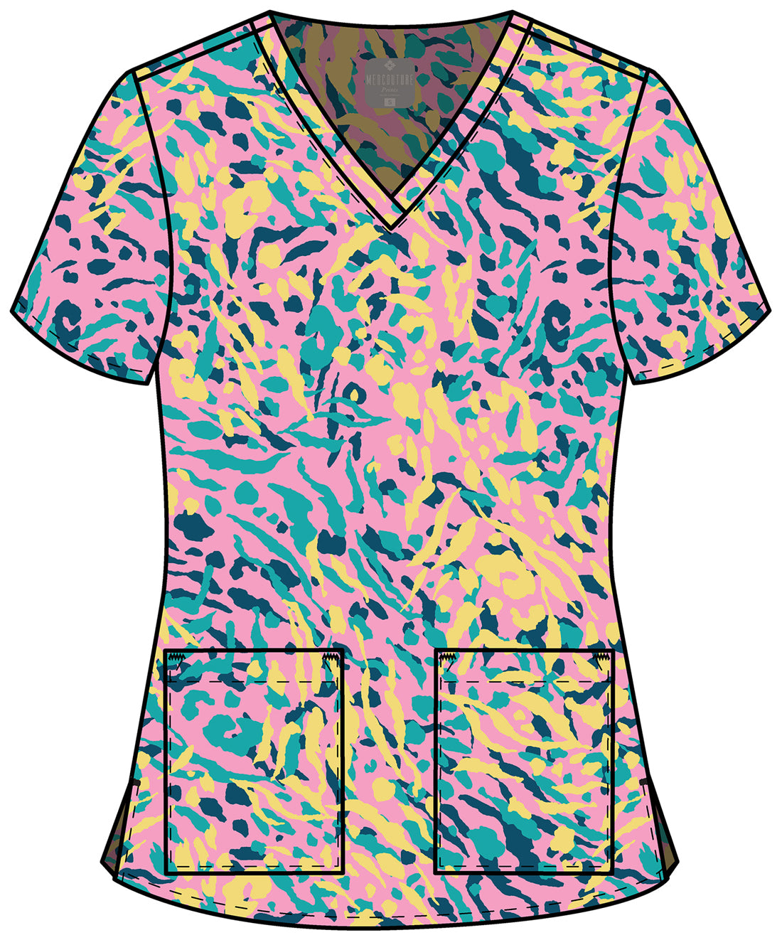 Tutti Fruitti Tiger Med Couture Print V Neck Scrub Top MC8564 TTFT