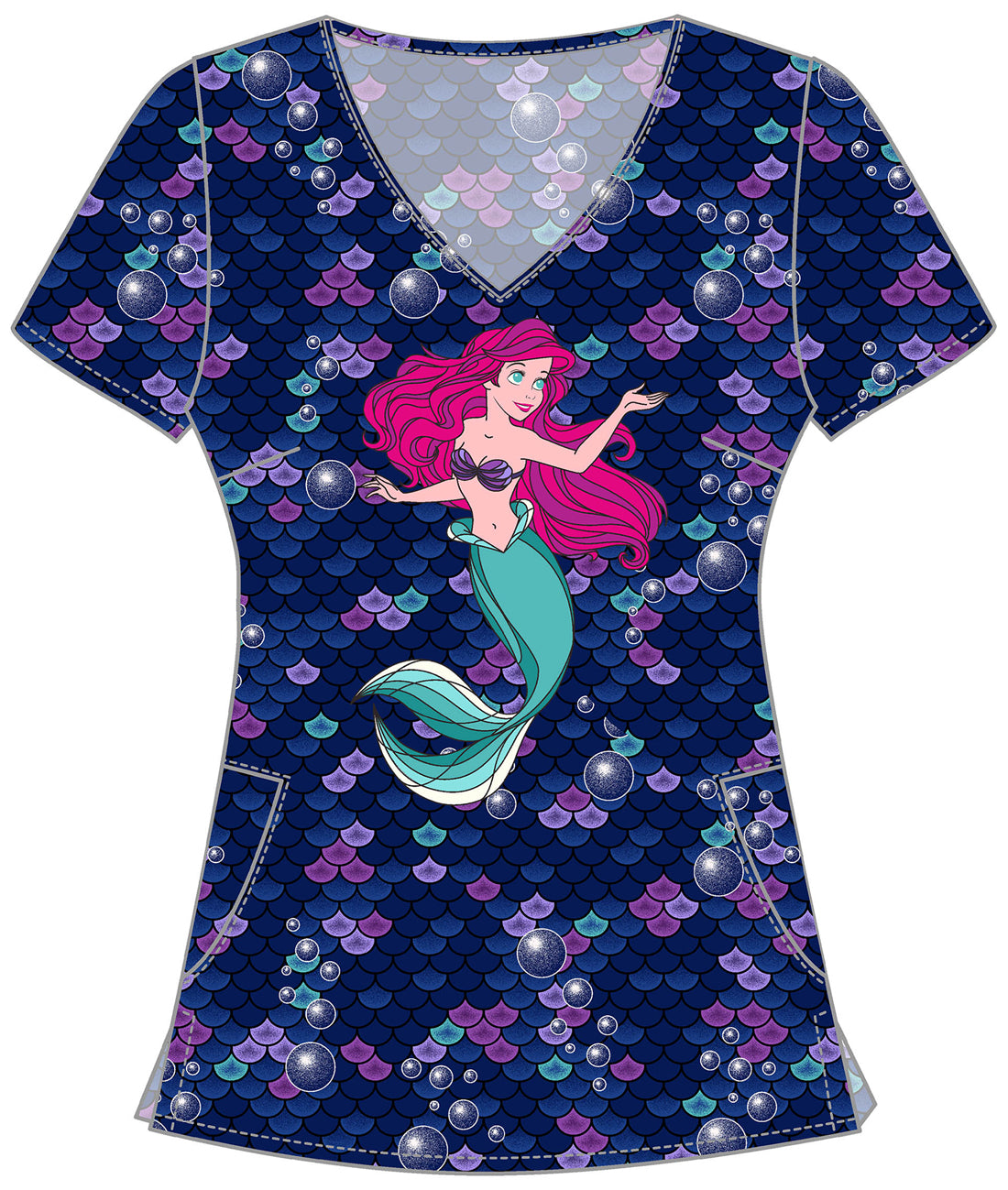 Ariel Little Mermaid Cherokee Tooniforms Disney V Neck Scrub Top TF626 PRTO
