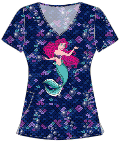 Ariel Little Mermaid Cherokee Tooniforms Disney V Neck Scrub Top TF626 PRTO