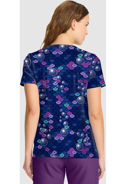 Ariel Little Mermaid Cherokee Tooniforms Disney V Neck Scrub Top TF626 PRTO