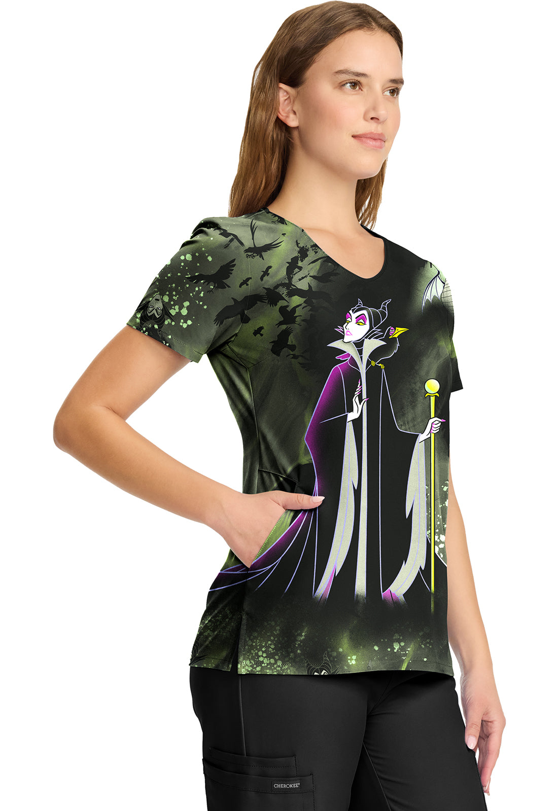 Maleficent Cherokee Tooniforms Licensed Disney V Neck Scrub Top TF626 VIDC