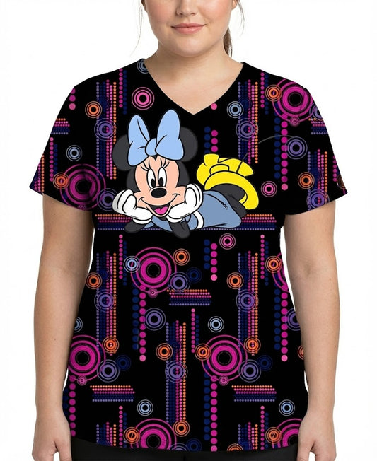 Minnie Mouse Tooniforms Licensed Disney V Neck Scrub Top TF737 MNXT