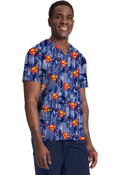 Superman Cherokee Tooniforms DC Men's V Neck Scrub Top TF788 DMMF