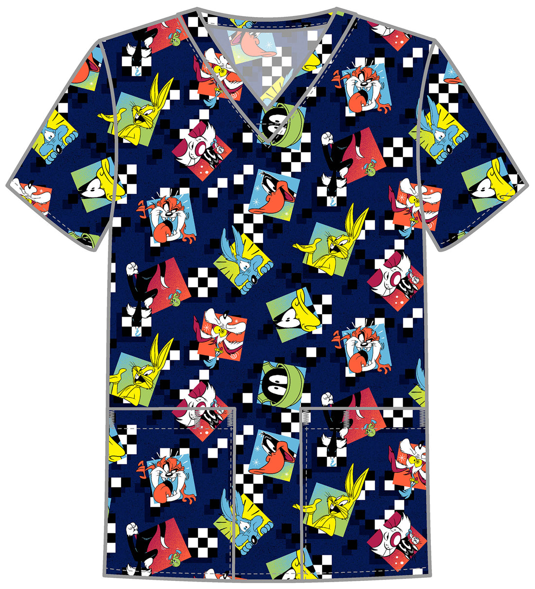 Looney Tunes Cherokee Tooniforms Warner Bros Men's V Neck Scrub Top TF788 LTCY