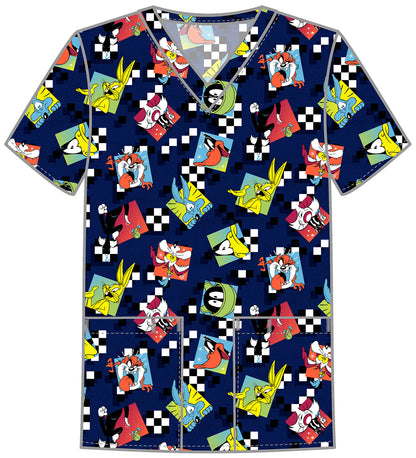 Looney Tunes Cherokee Tooniforms Warner Bros Men's V Neck Scrub Top TF788 LTCY