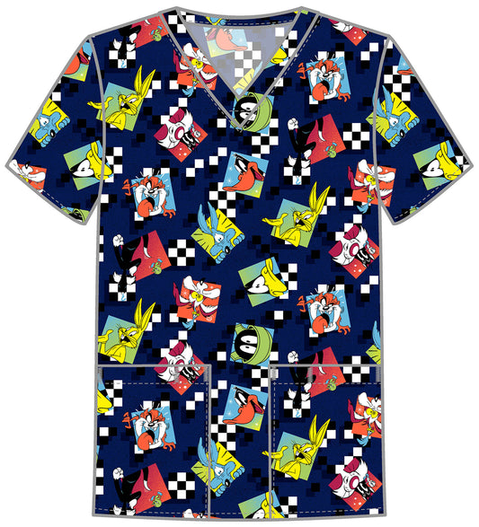 Looney Tunes Cherokee Tooniforms Warner Bros Men's V Neck Scrub Top TF788 LTCY