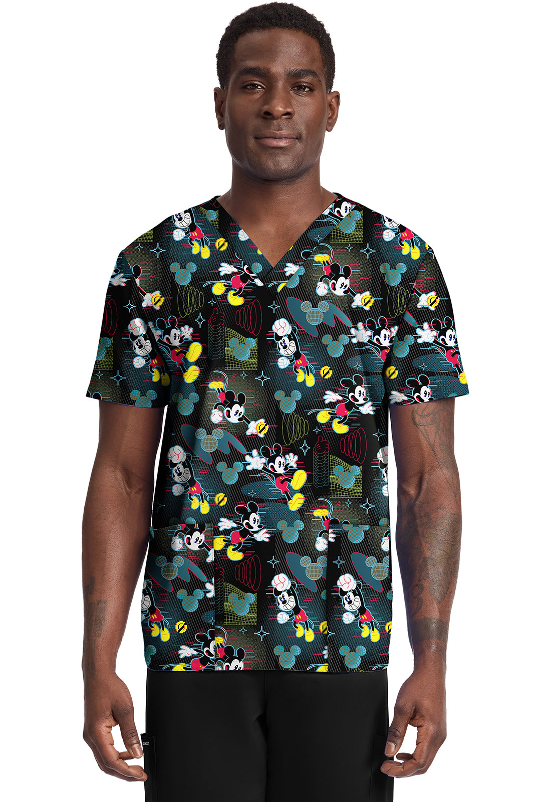 Mickey Mouse Cherokee Tooniforms Disney Men's V Neck Scrub Top TF788 MKVX