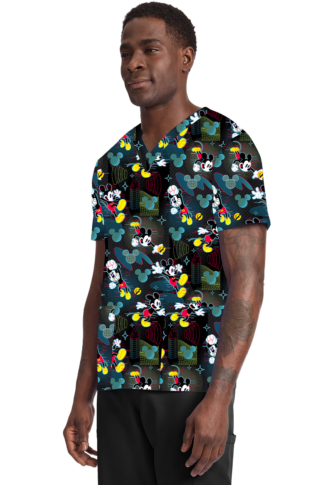 Mickey Mouse Cherokee Tooniforms Disney Men's V Neck Scrub Top TF788 MKVX
