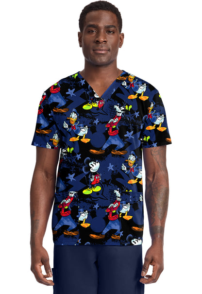 Mickey Donald Goofy Cherokee Tooniforms Disney Men's V Neck Scrub Top TF788 MKZB
