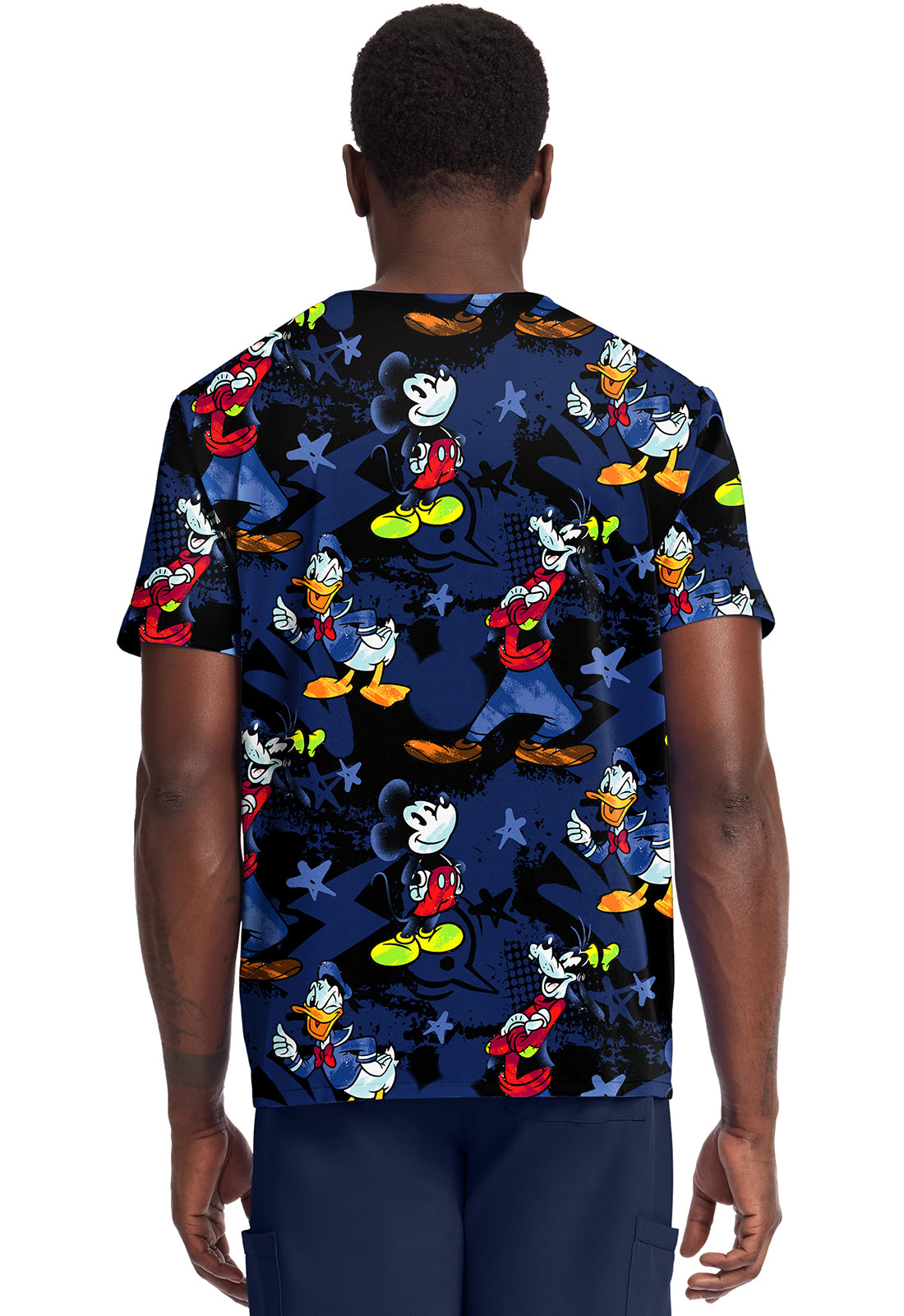 Mickey Donald Goofy Cherokee Tooniforms Disney Men's V Neck Scrub Top TF788 MKZB