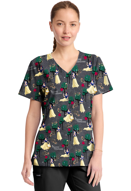 Snow White Tooniforms Licensed Disney V Neck Scrub Top TF794 PRGK