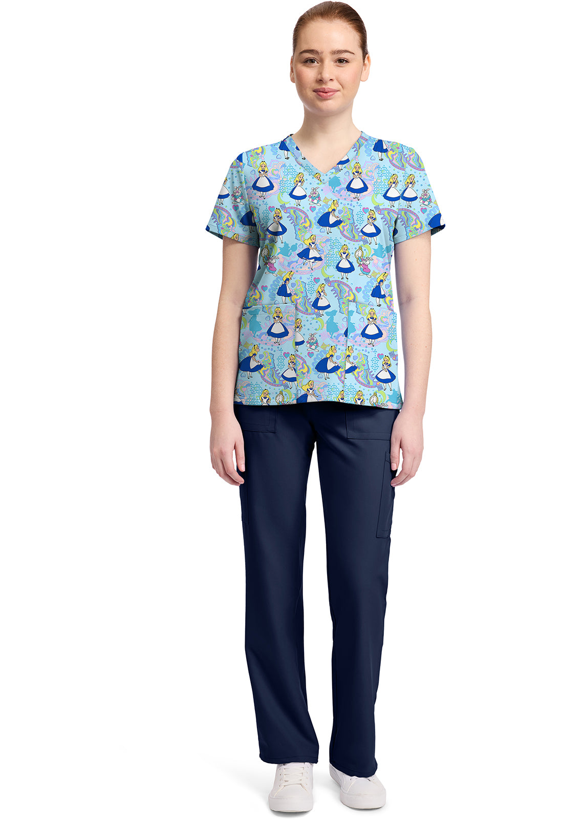 Alice In Wonderland Tooniforms Licensed Disney V Neck Scrub Top TF796 ALDL