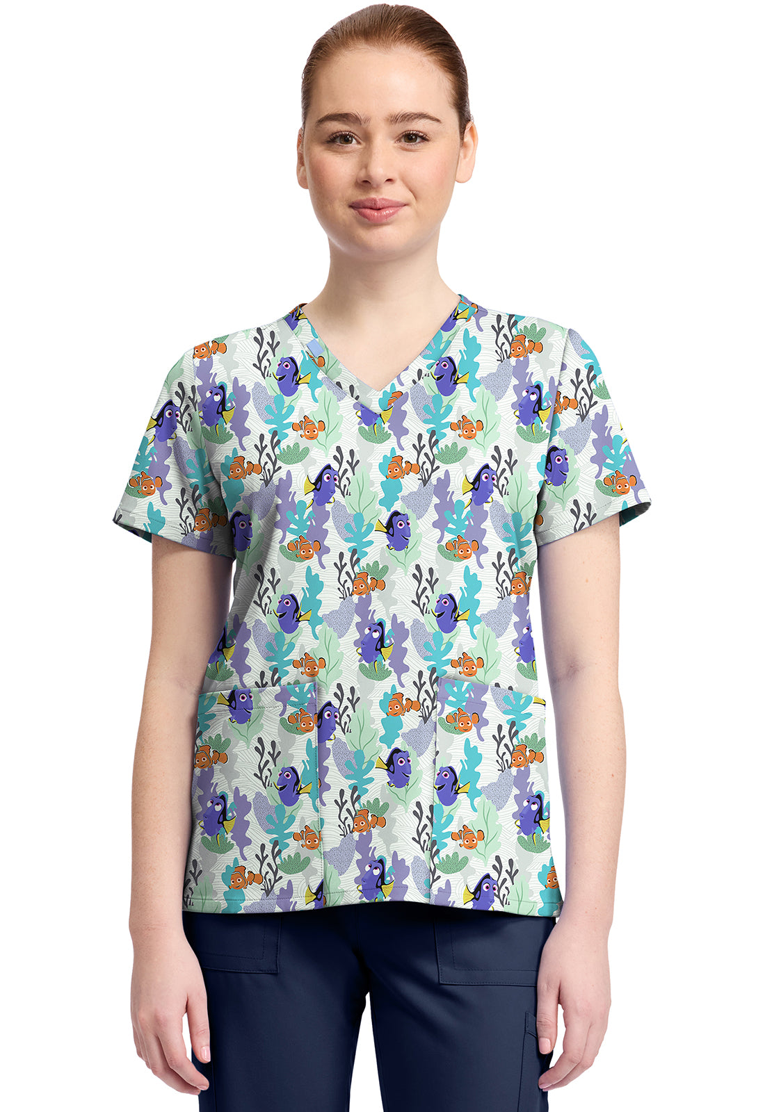 Nemo and Dory Tooniforms Licensed Disney V Neck Scrub Top TF796 FNND