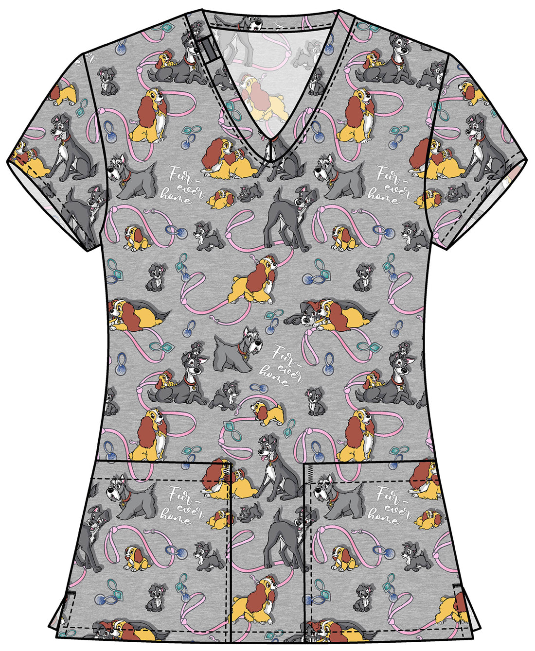 Lady and The Tramp Tooniforms Licensed Disney V Neck Scrub Top TF796 LAFH