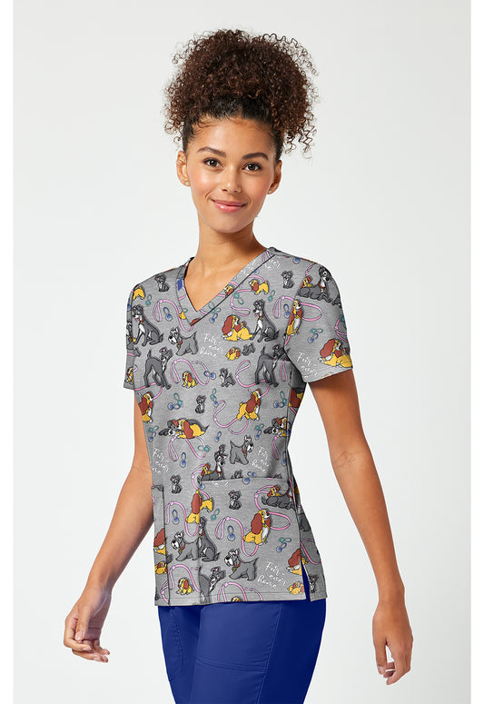 Lady and The Tramp Tooniforms Licensed Disney V Neck Scrub Top TF796 LAFH