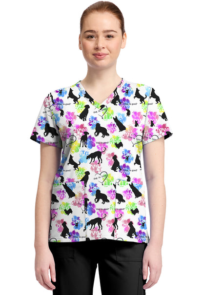 Dog Is Love Cherokee Licensed V Neck Scrub Top TF796 OGIL