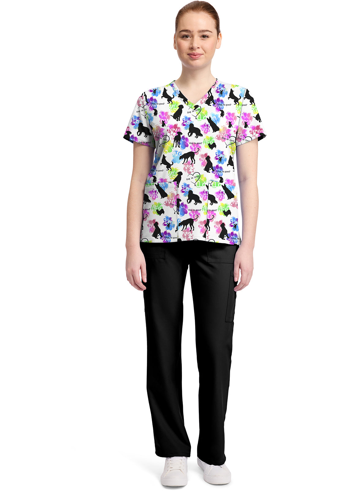 Dog Is Love Cherokee Licensed V Neck Scrub Top TF796 OGIL
