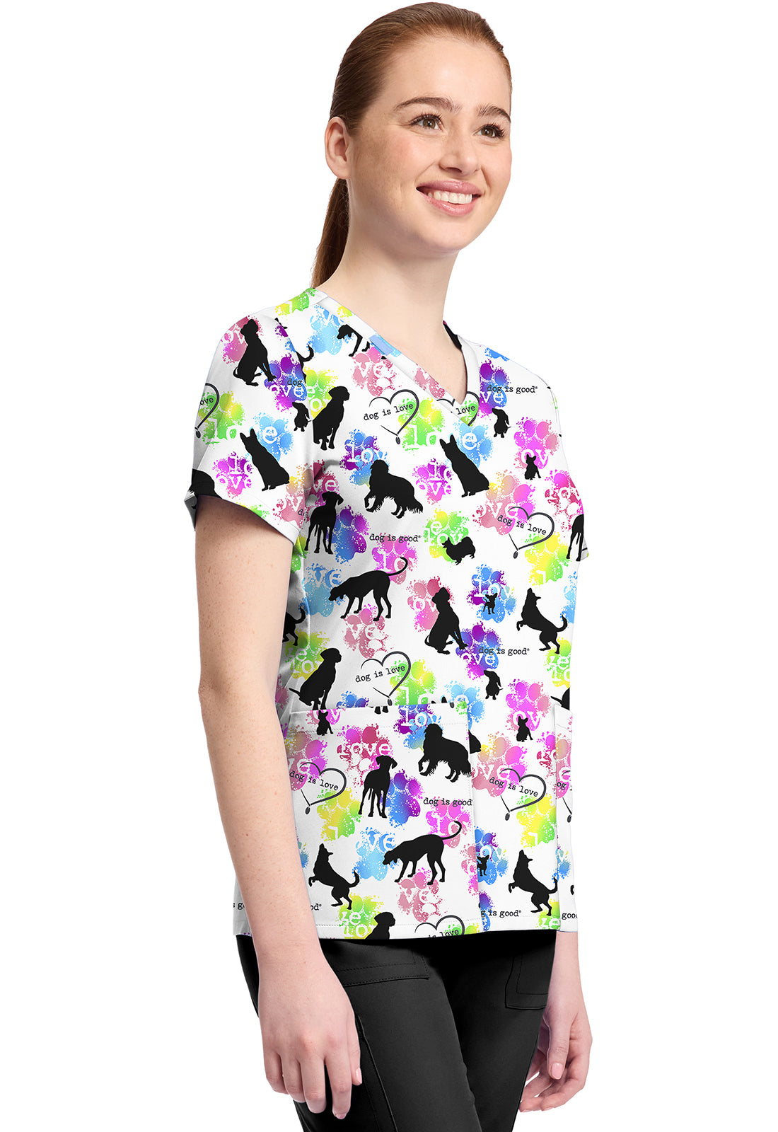 Dog Is Love Cherokee Licensed V Neck Scrub Top TF796 OGIL