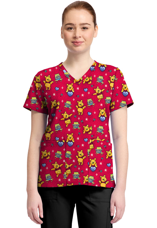 Winnie The Pooh Tooniforms Licensed Disney V Neck Scrub Top TF796 PHYX