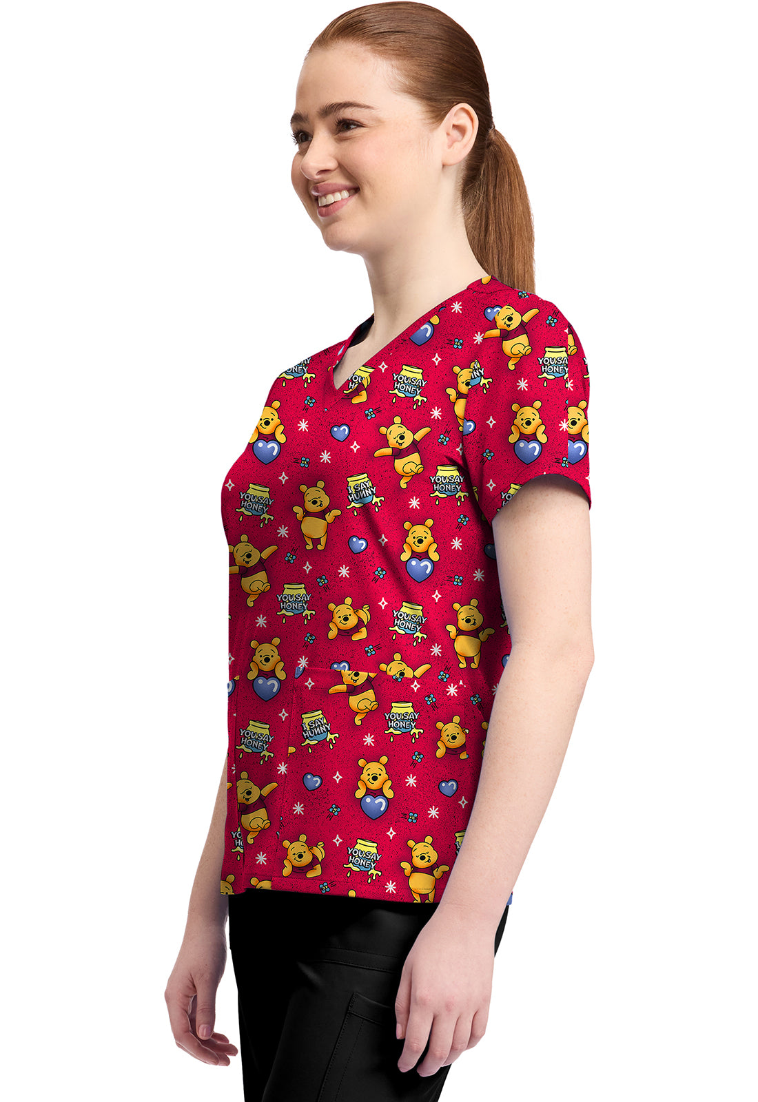 Winnie The Pooh Tooniforms Licensed Disney V Neck Scrub Top TF796 PHYX