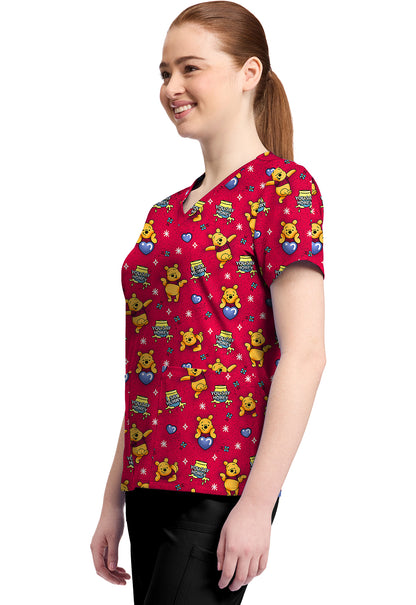 Winnie The Pooh Tooniforms Licensed Disney V Neck Scrub Top TF796 PHYX