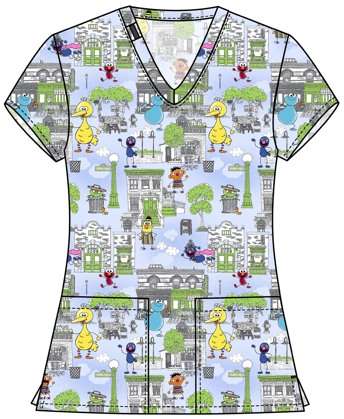 Sesame Street Tooniforms Licensed V Neck Scrub Top TF796 SWGH