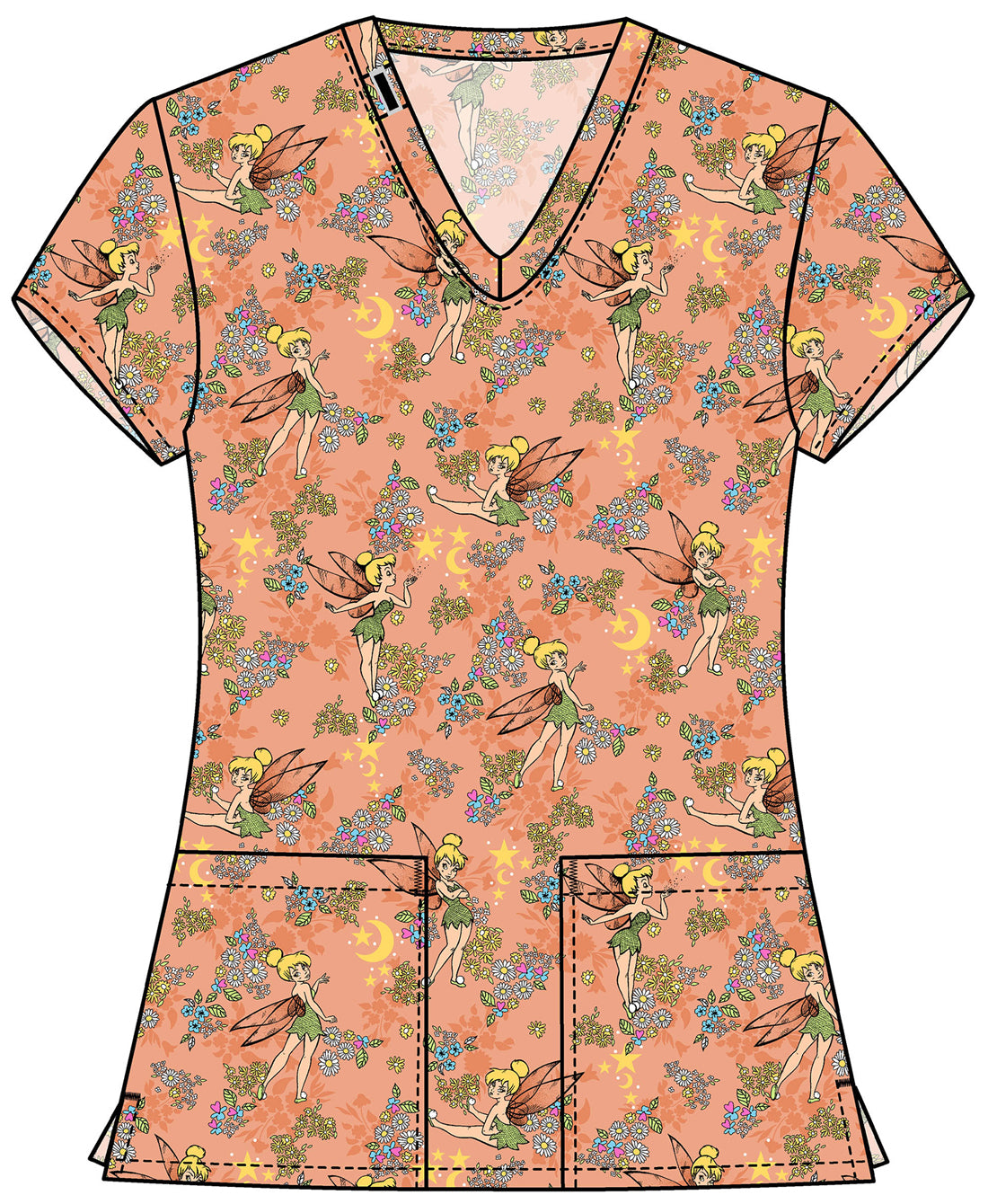 Tinker Bell Tooniforms Licensed Disney Peter Pan V Neck Scrub Top TF796 TBXP