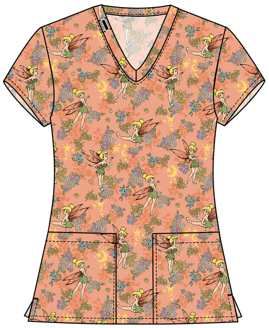 Tinker Bell Tooniforms Licensed Disney Peter Pan V Neck Scrub Top TF796 TBXP