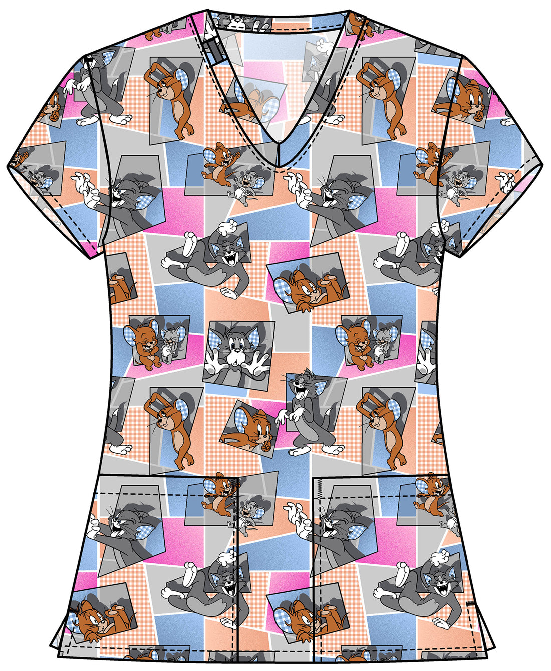 Tom and Jerry Tooniforms Licensed Warner Bros V Neck Scrub Top TF796 TJTT
