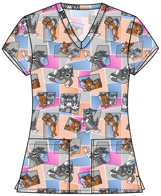 Tom and Jerry Tooniforms Licensed Warner Bros V Neck Scrub Top TF796 TJTT