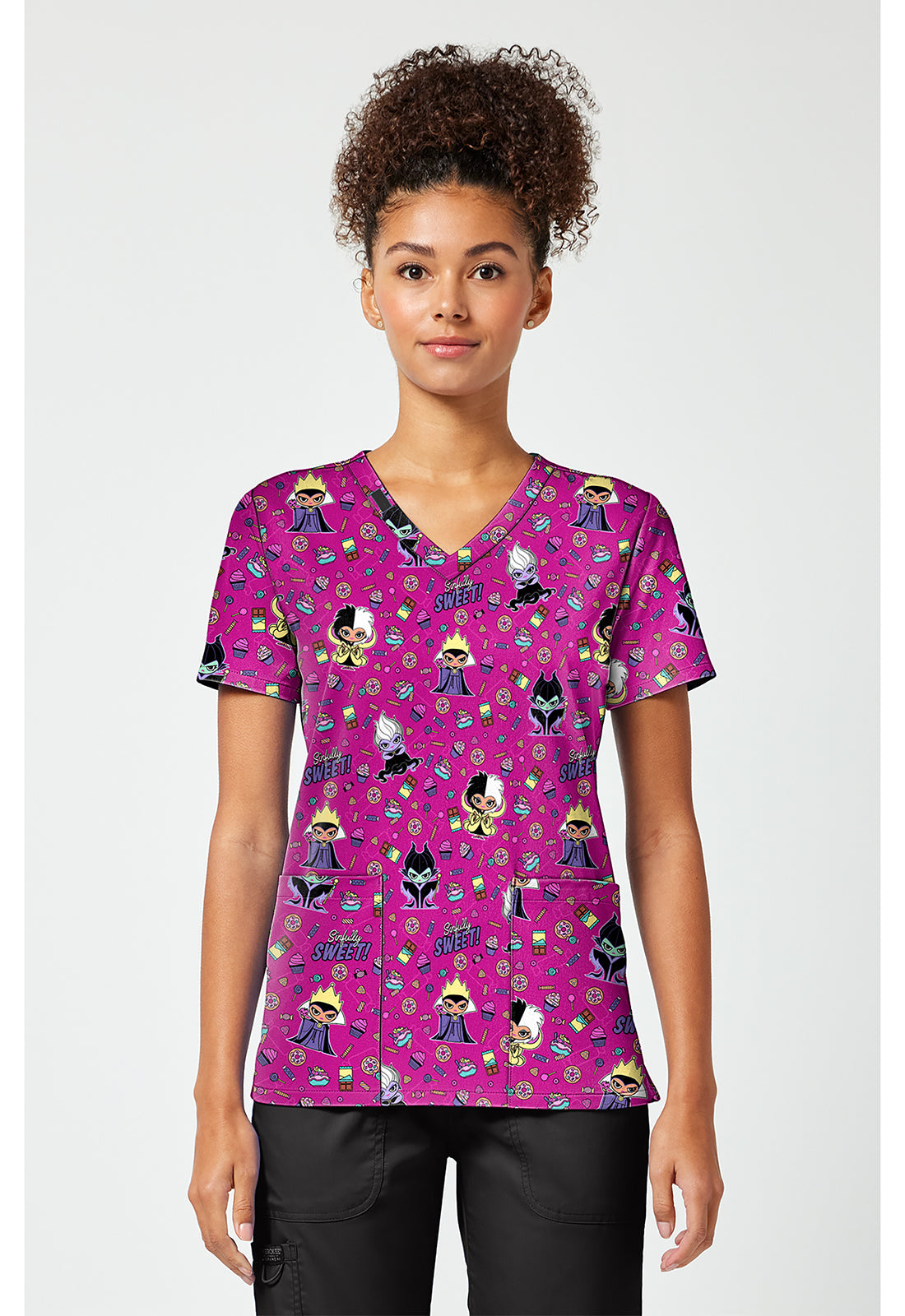 Disney Villains Tooniforms Licensed Disney V Neck Scrub Top TF796 VISI