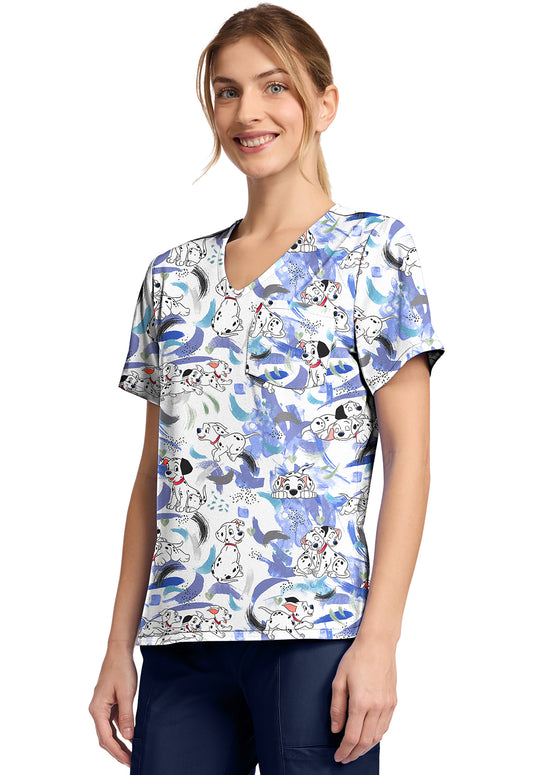 Blusa médica con cuello en V de Disney con licencia de Tooniforms de 101 Dálmatas TF797 DAAP