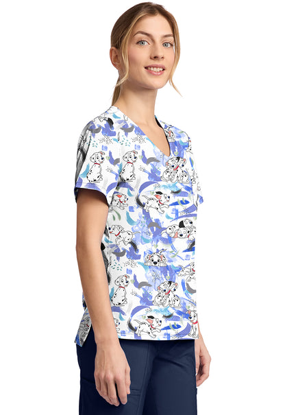 101 Dalmatians Tooniforms Licensed Disney V Neck Scrub Top TF797 DAAP