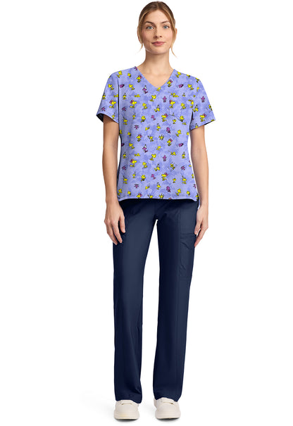Blusa médica con cuello en V de Woodstock Tooniforms con licencia de Peanuts TF797 PNMM