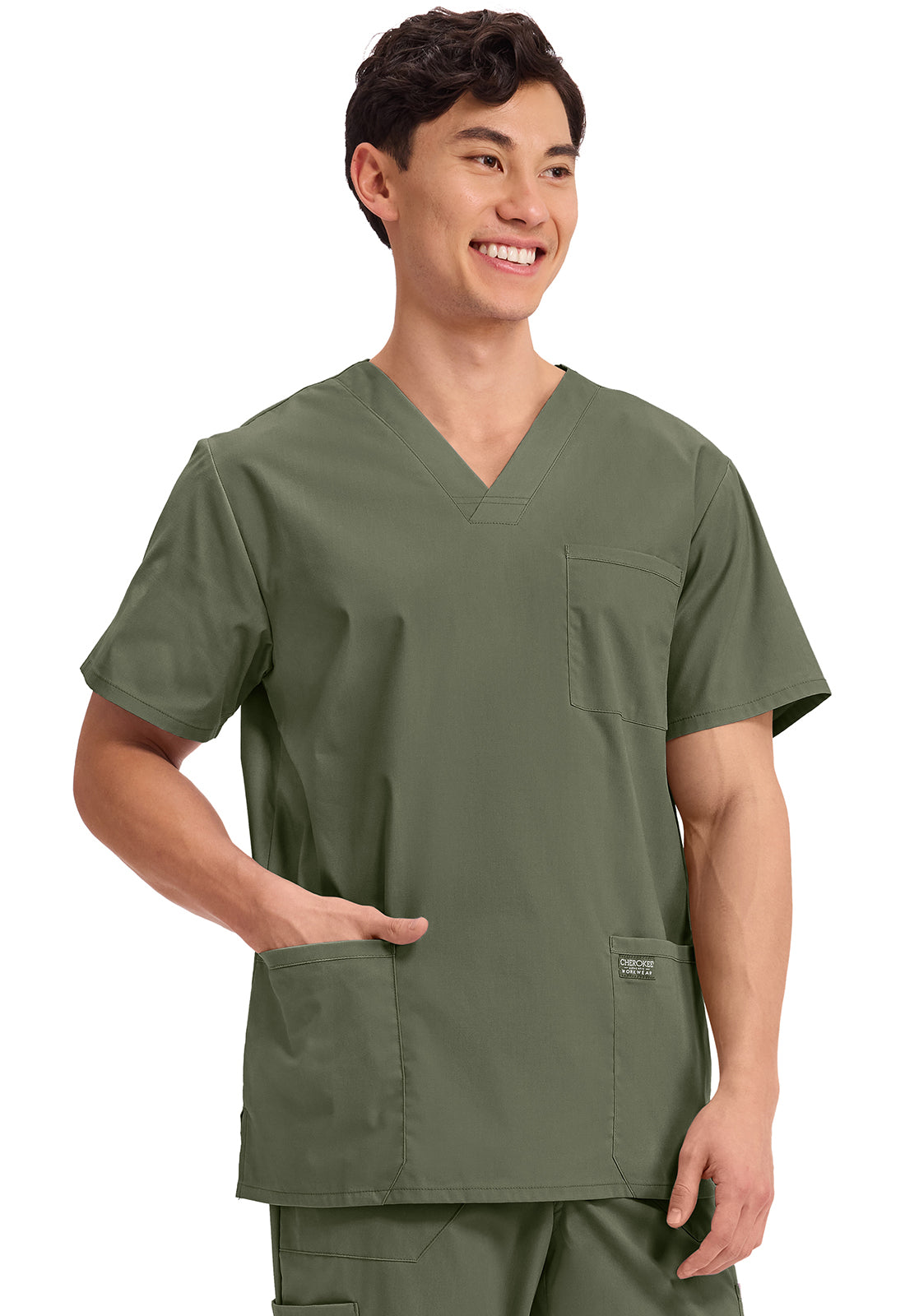 Cherokee WW Professionals Men's V Neck Top WW695 Galaxy, Grey, Hunter, Olive, Red, Teal, White, WIne