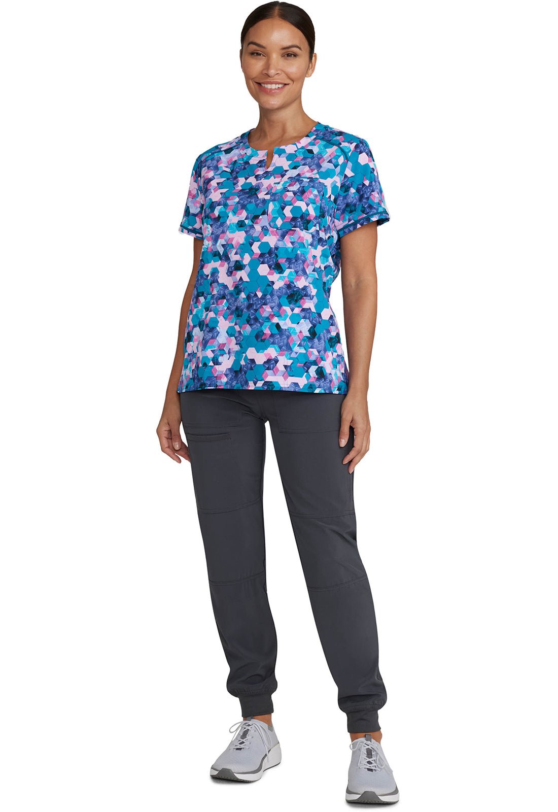 Abstract Angles Inspira Flex Print Round Neck Scrub Top IP723 AVAG - Scrubs Select