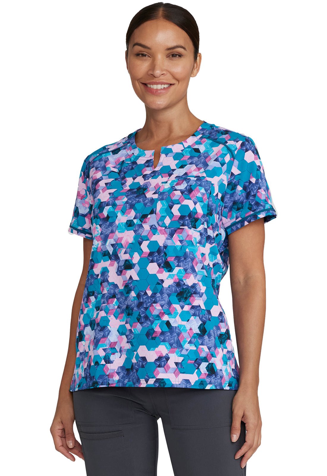 Abstract Angles Inspira Flex Print Round Neck Scrub Top IP723 AVAG - Scrubs Select
