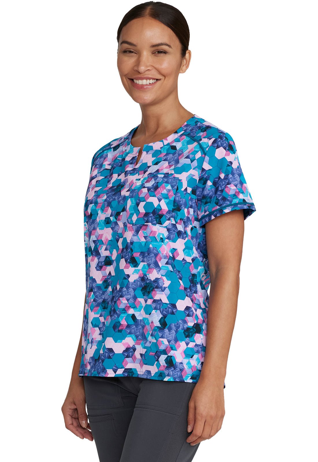 Abstract Angles Inspira Flex Print Round Neck Scrub Top IP723 AVAG - Scrubs Select