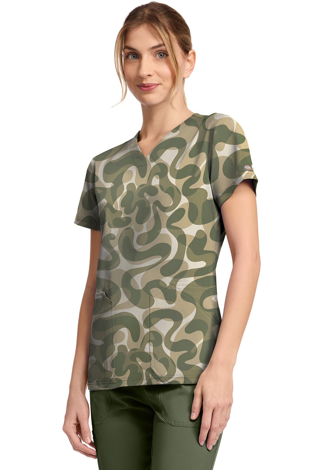 Abstract Camo Dickies Scrubs Print V Neck Top DK667 ATCA - Scrubs Select