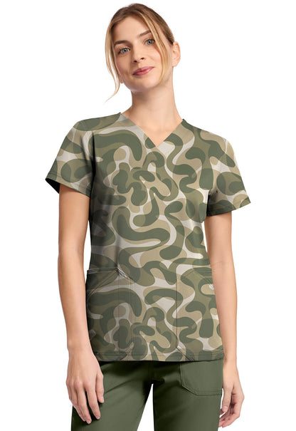 Abstract Camo Dickies Scrubs Print V Neck Top DK667 ATCA - Scrubs Select