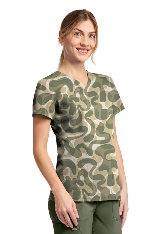 Abstract Camo Dickies Scrubs Print V Neck Top DK667 ATCA - Scrubs Select