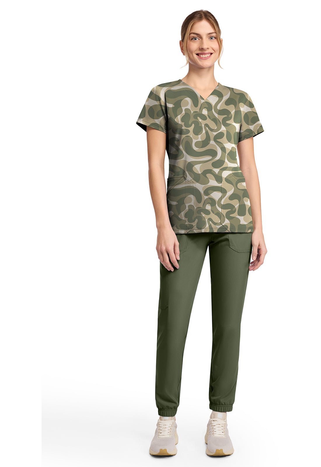 Abstract Camo Dickies Scrubs Print V Neck Top DK667 ATCA - Scrubs Select