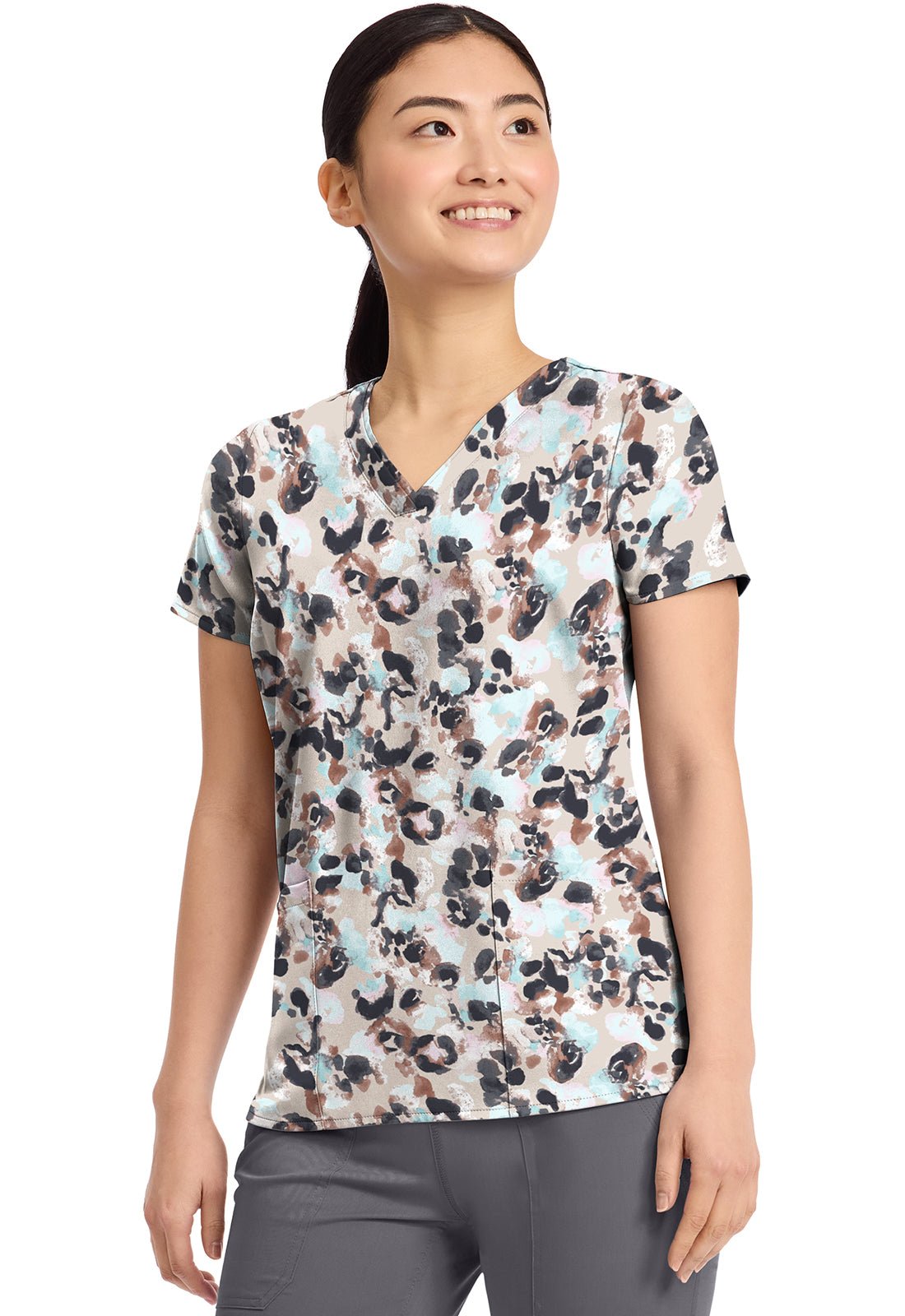 Abstract Cheetah Healing Hands Amanda Print Scrub V Neck Top 2266 ABCA - Scrubs Select