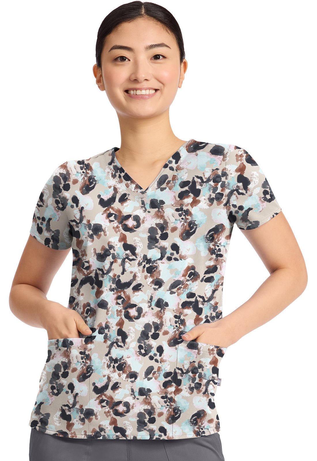 Abstract Cheetah Healing Hands Amanda Print Scrub V Neck Top 2266 ABCA - Scrubs Select