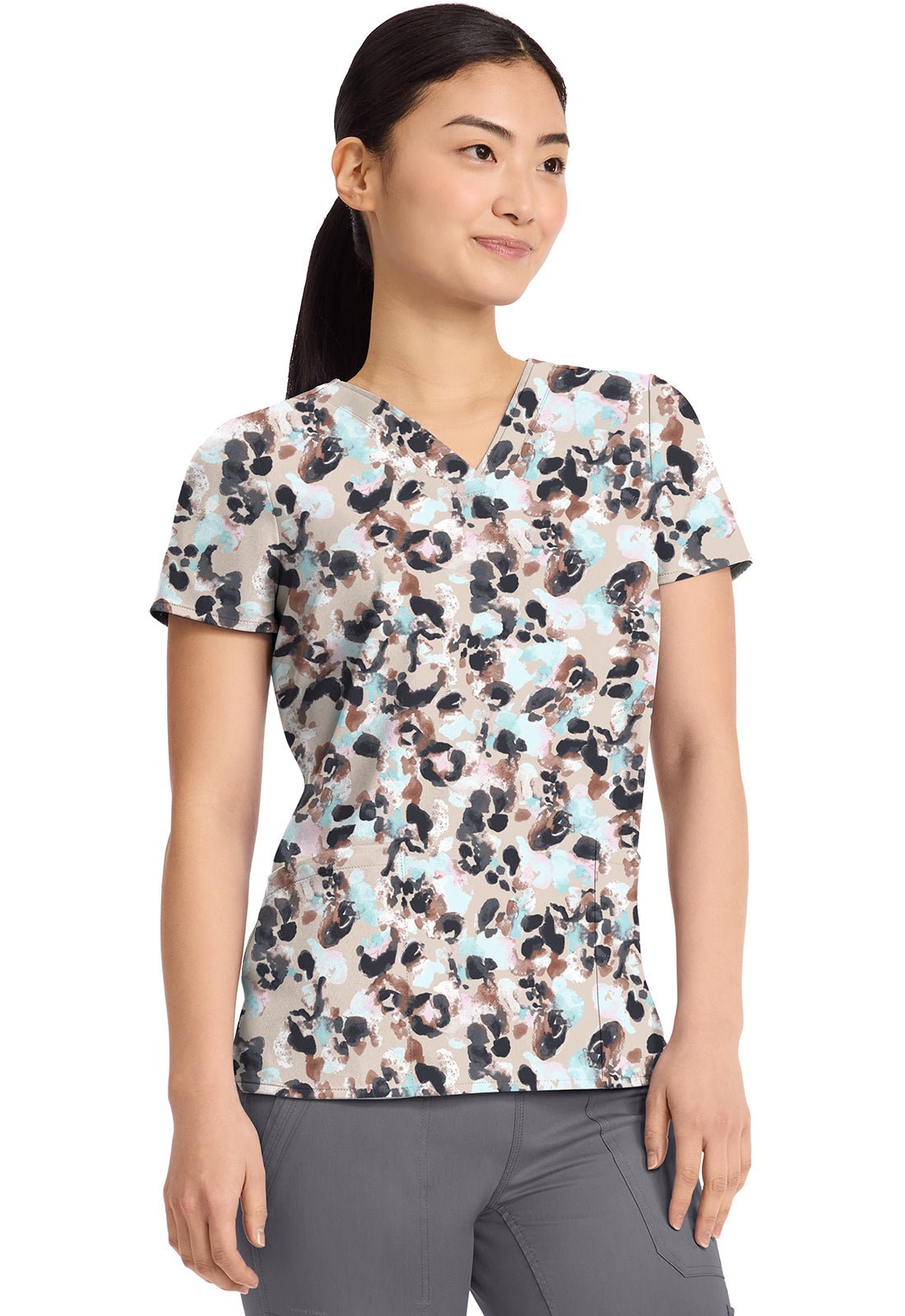 Abstract Cheetah Healing Hands Amanda Print Scrub V Neck Top 2266 ABCA - Scrubs Select