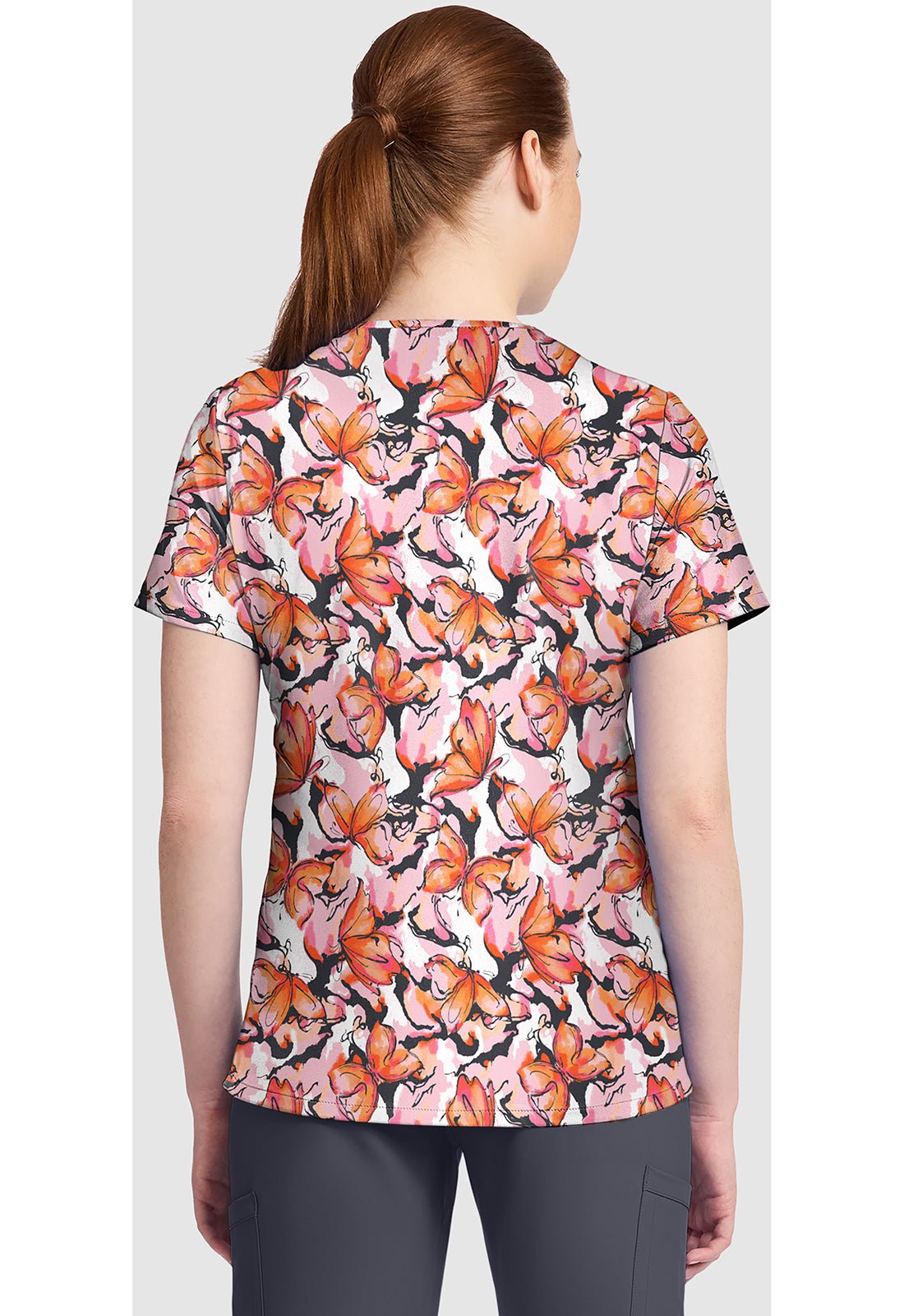 Active Butterfly Cherokee Print V Neck Scrub Top CK857 ATBF - Scrubs Select