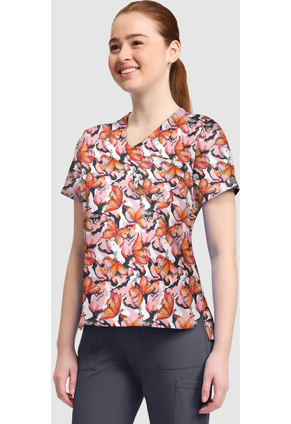 Active Butterfly Cherokee Print V Neck Scrub Top CK857 ATBF - Scrubs Select