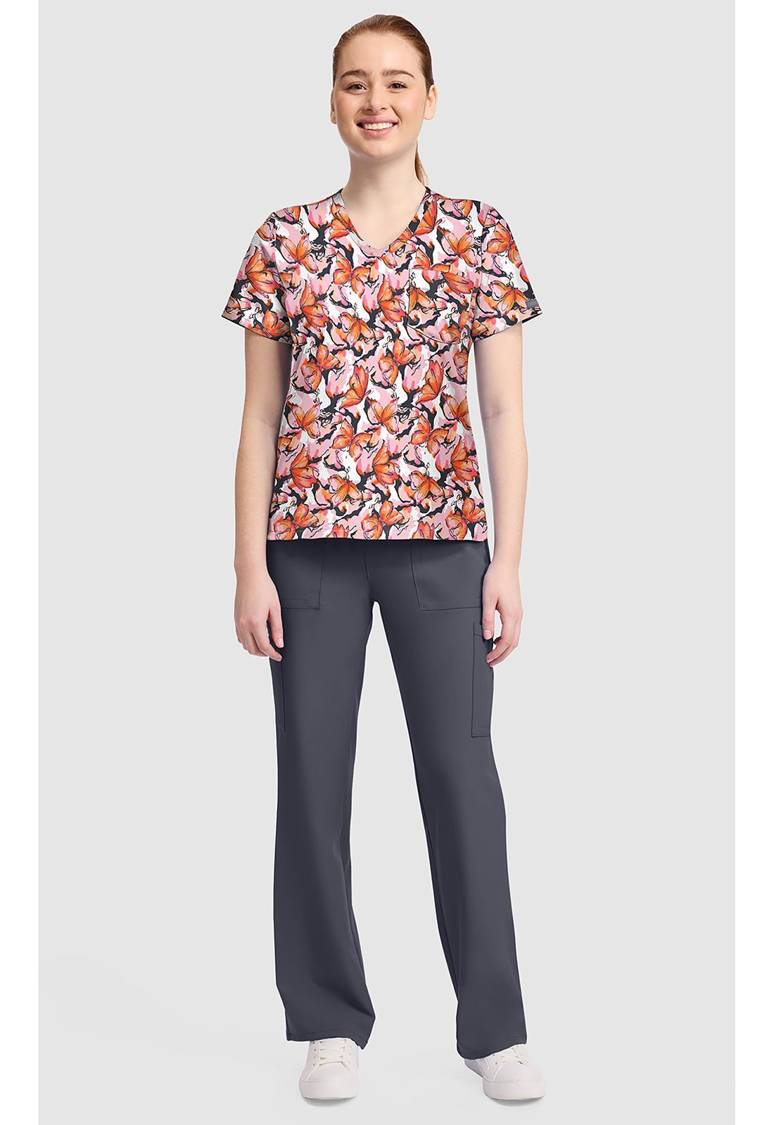 Active Butterfly Cherokee Print V Neck Scrub Top CK857 ATBF - Scrubs Select