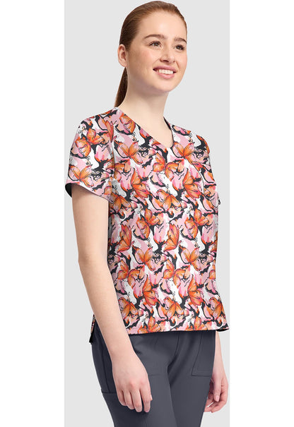 Active Butterfly Cherokee Print V Neck Scrub Top CK857 ATBF - Scrubs Select