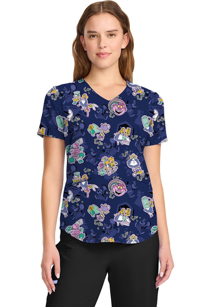 Alice In Wonderland Tooniforms Licensed Disney V Neck Scrub Top TF737 ALWF - Scrubs Select